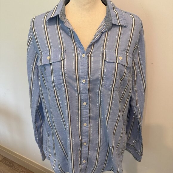 St Johns Bay Striped Long Sleeve Shirt  Blue L EUC - Picture 8 of 8